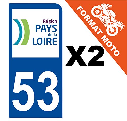 Supstick 2 Stickers Autocollants Plaques Immatriculation Moto Dept 53 Pays de la Loire Bleu Foncé 1 Angle Arrondi