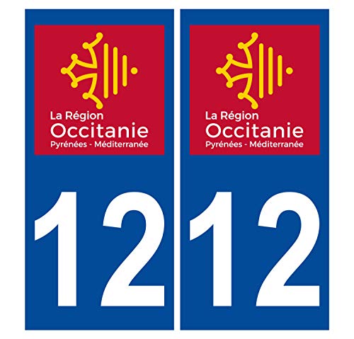 Supstick 2 Stickers Autocollants Plaques Immatriculation Auto Dept 12 Occitanie Bleu Foncé Angles Carrés