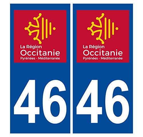 Supstick 2 Stickers Autocollants Plaques Immatriculation Auto Dept 46 Occitanie Bleu Foncé Angles Carrés