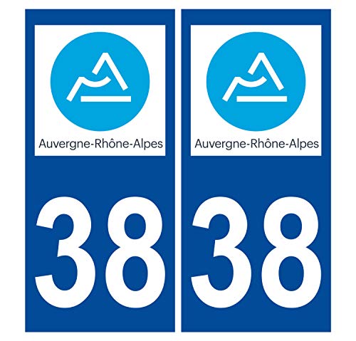 Supstick 2 Stickers Autocollants Plaques Immatriculation Auto Dept 38 Auvergne Rhône Alpes Bleu Foncé Angles Carrés