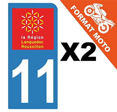 Supstick 2 Stickers Autocollants Plaques Immatriculation Moto Dept 11 Languedoc Roussillon Bleu Clair 1 Angle Arrondi