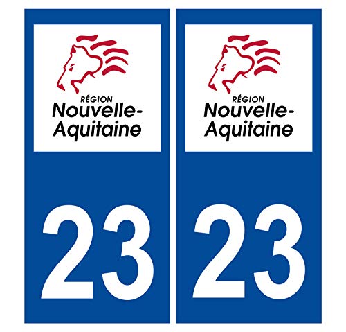 Supstick 2 Stickers Autocollants Plaques Immatriculation Auto Dept 23 Nouvelle Aquitaine Bleu Foncé Angles Carrés