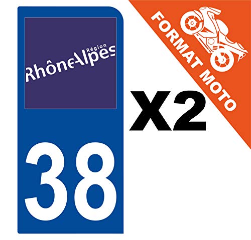 Supstick 2 Stickers Autocollants Plaques Immatriculation Moto Dept 38 Rhône Alpes Bleu Foncé 1 Angle Arrondi
