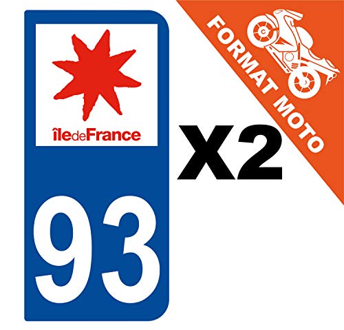 Supstick 2 Stickers Autocollants Plaques Immatriculation Moto Dept 93 Ile de France Bleu Foncé 2 Angles Arrondis