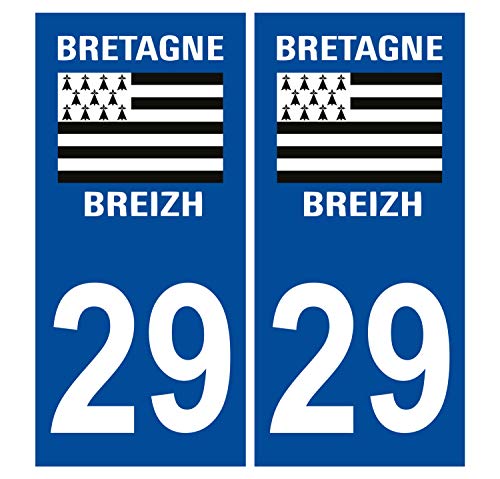 Supstick 2 Stickers Autocollants Plaques Immatriculation Auto Dept 29 Bretagne Breizh Bleu Foncé Angles Carrés