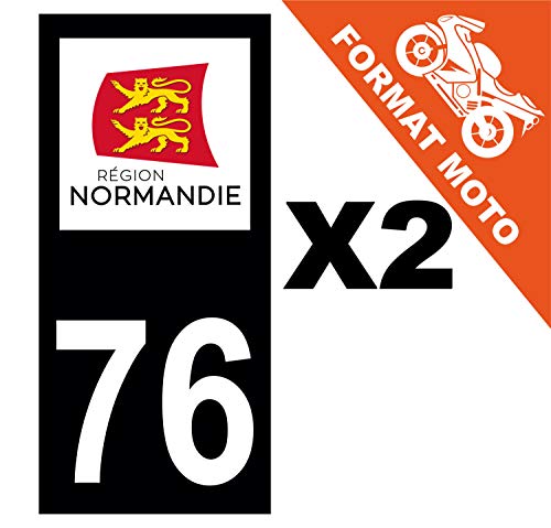 Supstick 2 Stickers Autocollants Plaques Immatriculation Moto Dept 76 Normandie Noir Angles Carrés