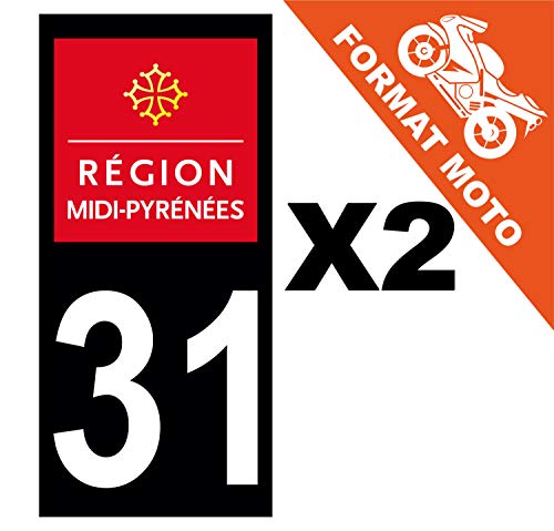 Supstick 2 Stickers Autocollants Plaques Immatriculation Moto Dept 31 Midi Pyrénées Noir Angles Carrés