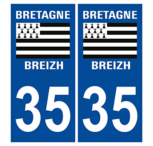 Supstick 2 Stickers Autocollants Plaques Immatriculation Auto Dept 35 Bretagne Breizh Bleu Foncé Angles Carrés