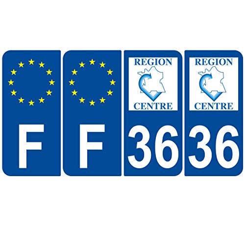 Supstick 4 Stickers Autocollants Plaques Immatriculation Auto Dept 36 Centre Bleu Foncé Angles Arrondis