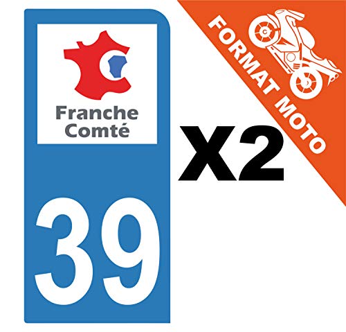 Supstick 2 Stickers Autocollants Plaques Immatriculation Moto Dept 39 Franche Comté Bleu Clair 1 Angle Arrondi