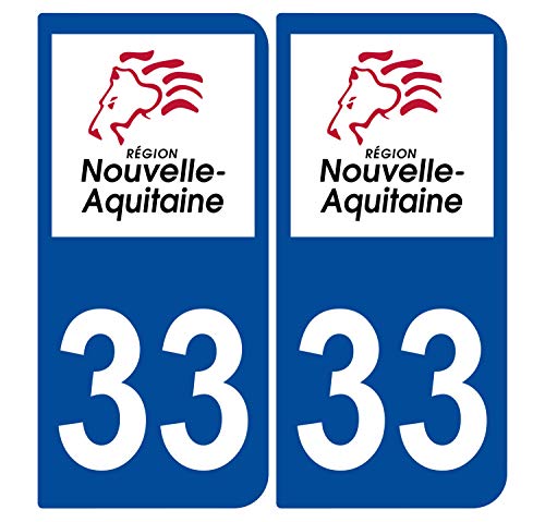 Supstick 2 Stickers Autocollants Plaques Immatriculation Auto Dept 33 Nouvelle Aquitaine Bleu Foncé Angles Arrondis