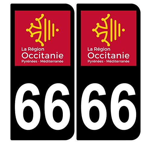 Supstick 2 Stickers Autocollants Plaques Immatriculation Auto Dept 66 Occitanie Noir Angles Arrondis