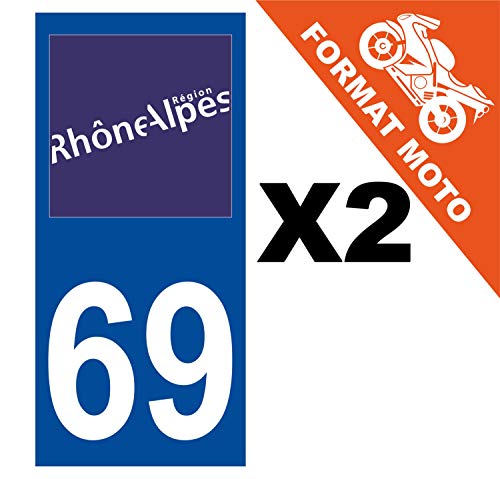 Supstick 2 Stickers Autocollants Plaques Immatriculation Moto Dept 69 Rhône Alpes Bleu Foncé Angles Carrés