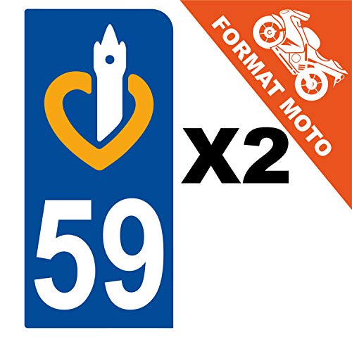 Supstick 2 Stickers Autocollants Plaques Immatriculation Moto Dept 59 Nord Bleu Foncé 1 Angle Arrondi