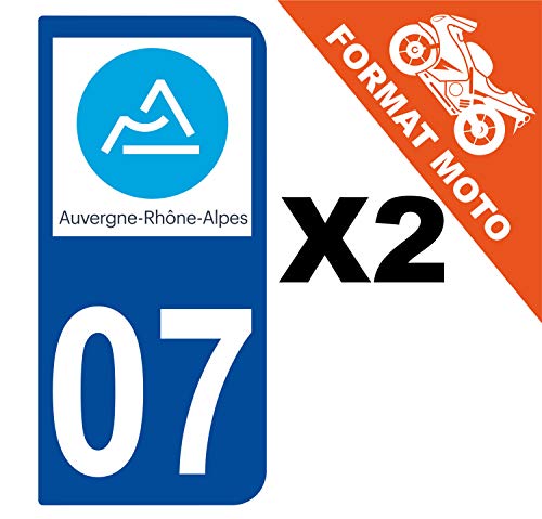 Supstick 2 Stickers Autocollants Plaques Immatriculation Moto Dept 07 Auvergne Rhône Alpes Bleu Foncé 2 Angles Arrondis