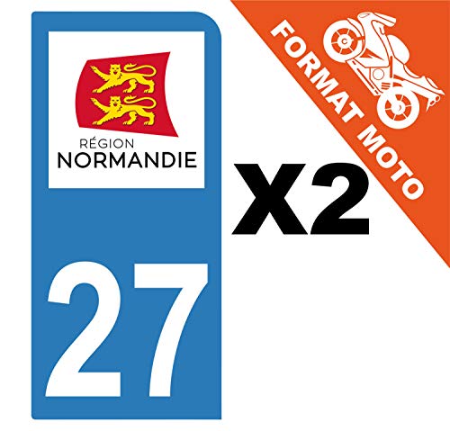 Supstick 2 Stickers Autocollants Plaques Immatriculation Moto Dept 27 Normandie Bleu Clair 1 Angle Arrondi