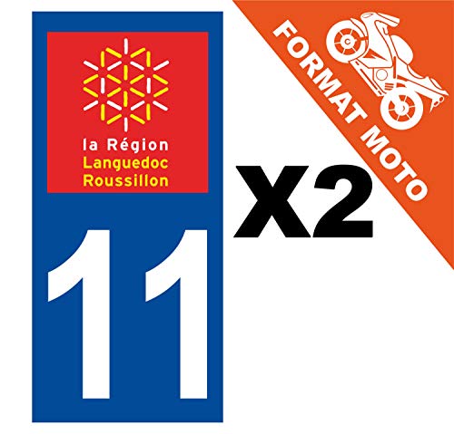 Supstick 2 Stickers Autocollants Plaques Immatriculation Moto Dept 11 Languedoc Roussillon Bleu Foncé Angles Carrés