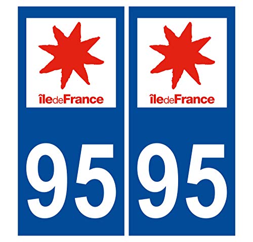 Supstick 2 Stickers Autocollants Plaques Immatriculation Auto Dept 95 Ile de France Bleu Foncé Angles Carrés