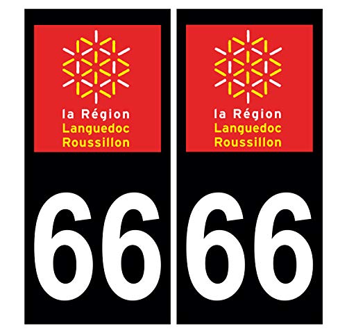 Supstick 2 Stickers Autocollants Plaques Immatriculation Auto Dept 66 Languedoc Roussillon Noir Angles Carrés