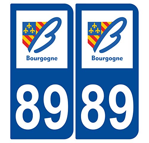 Supstick 2 Stickers Autocollants Plaques Immatriculation Auto Dept 89 Bourgogne Bleu Foncé Angles Arrondis