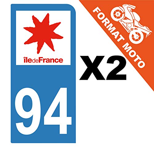 Supstick 2 Stickers Autocollants Plaques Immatriculation Moto Dept 94 Ile de France Bleu Clair 1 Angle Arrondi