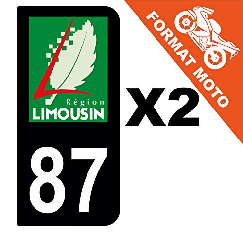 Supstick 2 Stickers Autocollants Plaques Immatriculation Moto Dept 87 Limousin Noir 2 Angles Arrondis
