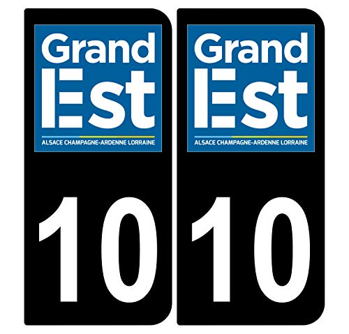 Supstick 2 Stickers Autocollants Plaques Immatriculation Auto Dept 10 Grand Est Noir Angles Arrondis