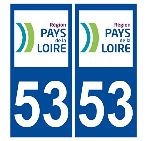 Supstick 2 Stickers Autocollants Plaques Immatriculation Auto Dept 53 Pays de la Loire Bleu Foncé Angles Carrés