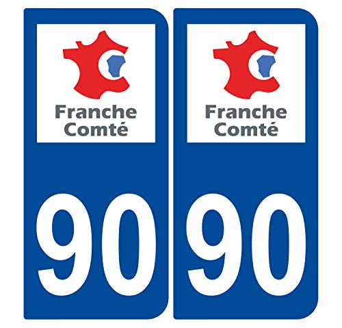 Supstick 2 Stickers Autocollants Plaques Immatriculation Auto Dept 90 Franche Comté Bleu Foncé Angles Arrondis