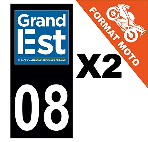 Supstick 2 Stickers Autocollants Plaques Immatriculation Moto Dept 08 Grand Est Noir Angles Carrés