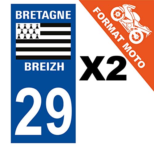 Supstick 2 Stickers Autocollants Plaques Immatriculation Moto Dept 29 Bretagne Breizh Bleu Foncé Angles Carrés