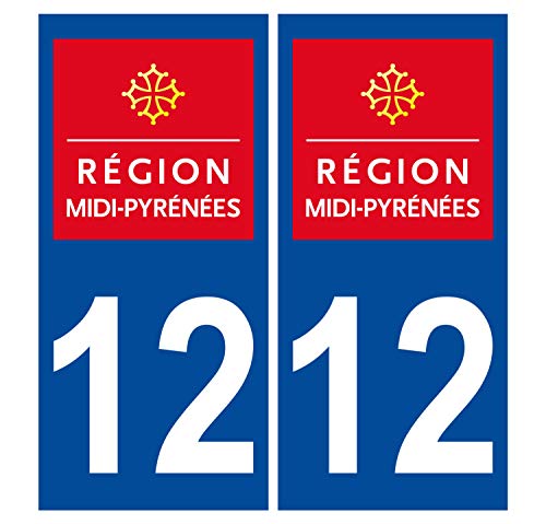 Supstick 2 Stickers Autocollants Plaques Immatriculation Auto Dept 12 Midi Pyrénées Bleu Foncé Angles Carrés