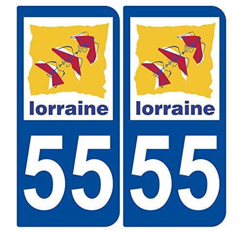 Supstick 2 Stickers Autocollants Plaques Immatriculation Auto Dept 55 Lorraine Bleu Foncé Angles Arrondis