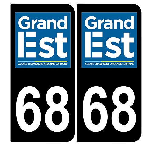 Supstick 2 Stickers Autocollants Plaques Immatriculation Auto Dept 68 Grand est Noir Angles Arrondis