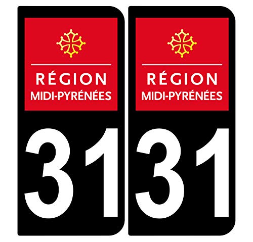 Supstick 2 Stickers Autocollants Plaques Immatriculation Auto Dept 31 Midi Pyrénées Noir Angles Arrondis