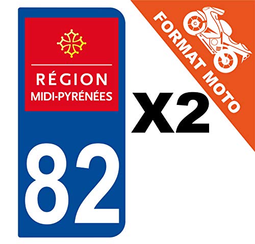 Supstick 2 Stickers Autocollants Plaques Immatriculation Moto Dept 82 Midi Pyrénées Bleu Foncé 2 Angles Arrondis