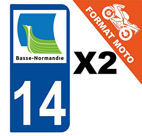 Supstick 2 Stickers Autocollants Plaques Immatriculation Moto Dept 14 Basse Normandie Bleu Foncé 2 Angles Arrondis