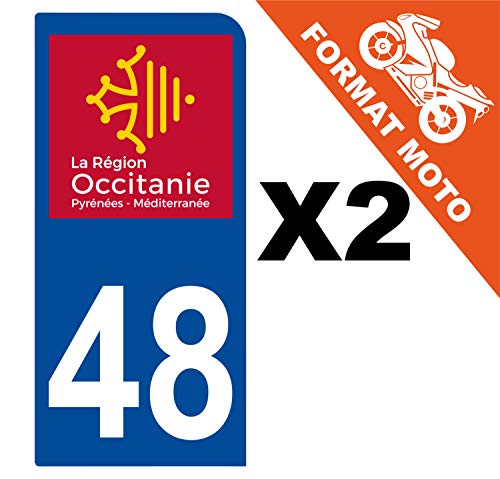 Supstick 2 Stickers Autocollants Plaques Immatriculation Moto Dept 48 Occitanie Bleu Foncé 1 Angle Arrondi