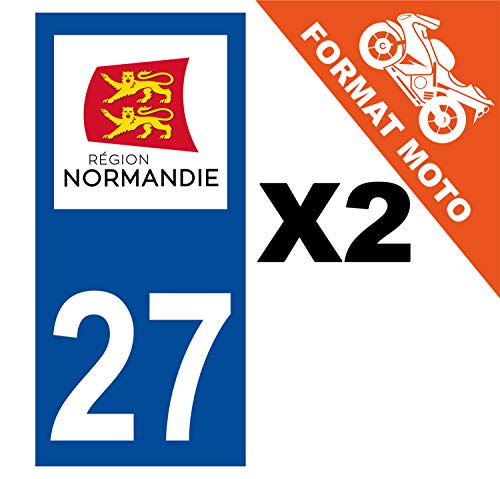 Supstick 2 Stickers Autocollants Plaques Immatriculation Moto Dept 27 Normandie Bleu Foncé Angles Carrés