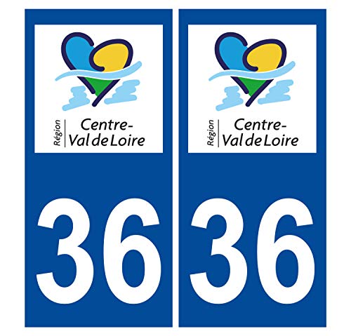 Supstick 2 Stickers Autocollants Plaques Immatriculation Auto Dept 36 Centre Val de Loire Bleu Foncé Angles Carrés