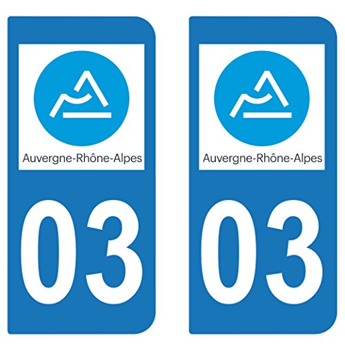 SupStick 2 STICKERS AUTOCOLLANT PLAQUE IMMATRICULATION DEPARTEMENT 03 Auvergne-Rhône-Alpes