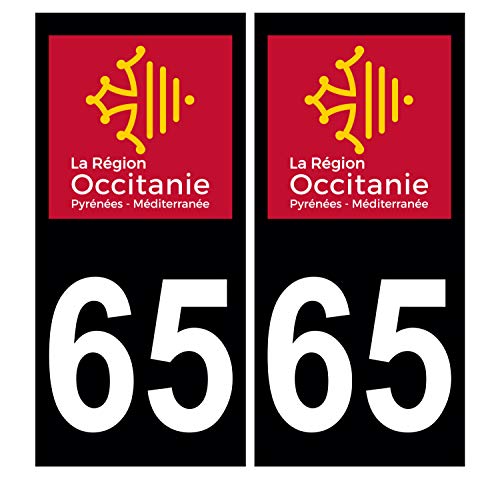 Supstick 2 Stickers Autocollants Plaques Immatriculation Auto Dept 65 Occitanie Noir Angles Carrés