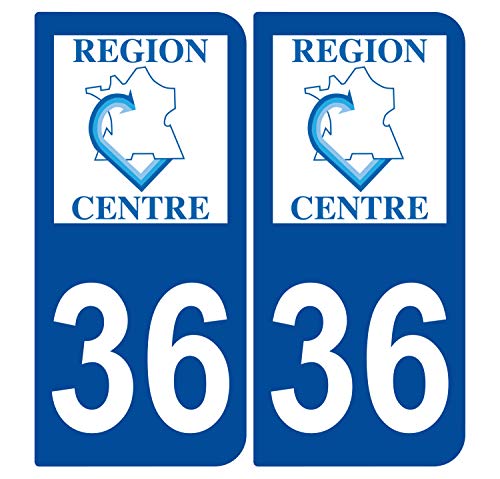 Supstick 2 Stickers Autocollants Plaques Immatriculation Auto Dept 36 Centre Bleu Foncé Angles Arrondis