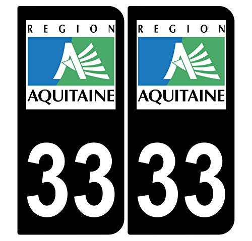 Supstick 2 Stickers Autocollants Plaques Immatriculation Auto Dept 33 Aquitaine Noir Angles Arrondis