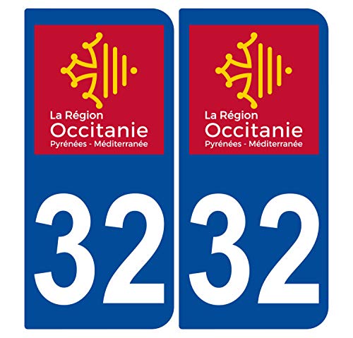 Supstick 2 Stickers Autocollants Plaques Immatriculation Auto Dept 32 Occitanie Bleu Foncé Angles Arrondis
