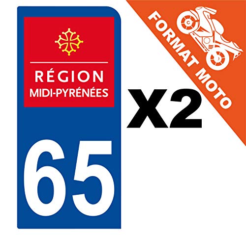 Supstick 2 Stickers Autocollants Plaques Immatriculation Moto Dept 65 Midi Pyrénées Bleu Foncé 1 Angle Arrondi