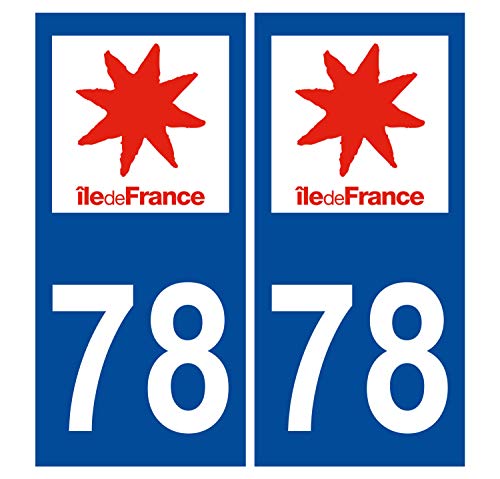 Supstick 2 Stickers Autocollants Plaques Immatriculation Auto Dept 78 Ile de France Bleu Foncé Angles Carrés