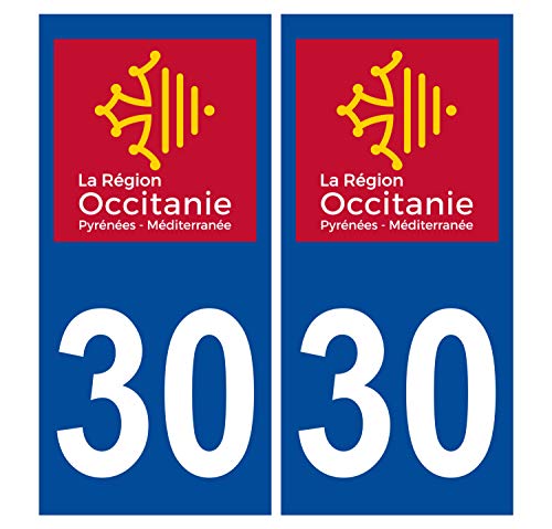 Supstick 2 Stickers Autocollants Plaques Immatriculation Auto Dept 30 Occitanie Bleu Foncé Angles Carrés