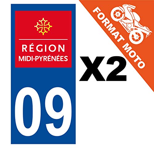 Supstick 2 Stickers Autocollants Plaques Immatriculation Moto Dept 09 Midi Pyrénées Bleu Foncé Angles Carrés