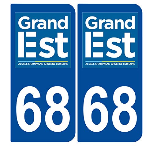 Supstick 2 Stickers Autocollants Plaques Immatriculation Auto Dept 68 Grand est Bleu Foncé Angles Arrondis